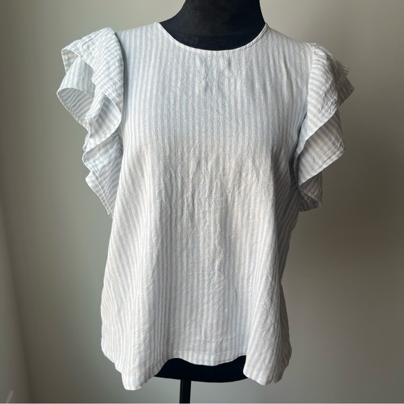 a new day White and blue Ruffle Sleeve Blouse - L - Picture 2 of 6